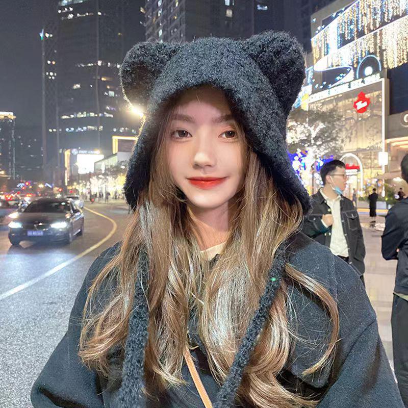 Women's Cute Bear Ears Wool Hat - Cozy Knitted Winter Hat with Ear Protection