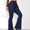 Damenjeans mit hohem Bund, elastisch, schlankmachende Bootcut-Hose, Reißverschluss, Denim, Bauchkontrolle, Po-Lifting, lange einfarbige Denimhose