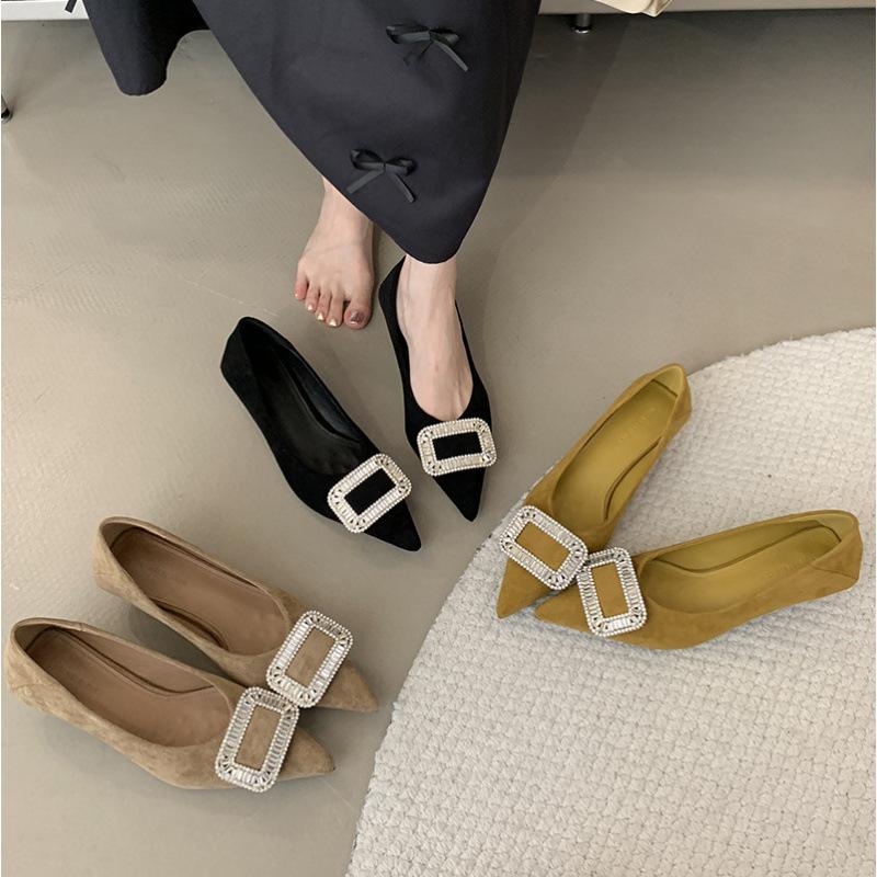 2025 spring and autumn new fashion versatile French pointed high heels stiletto single shoes female cat heel temperament rhinestone