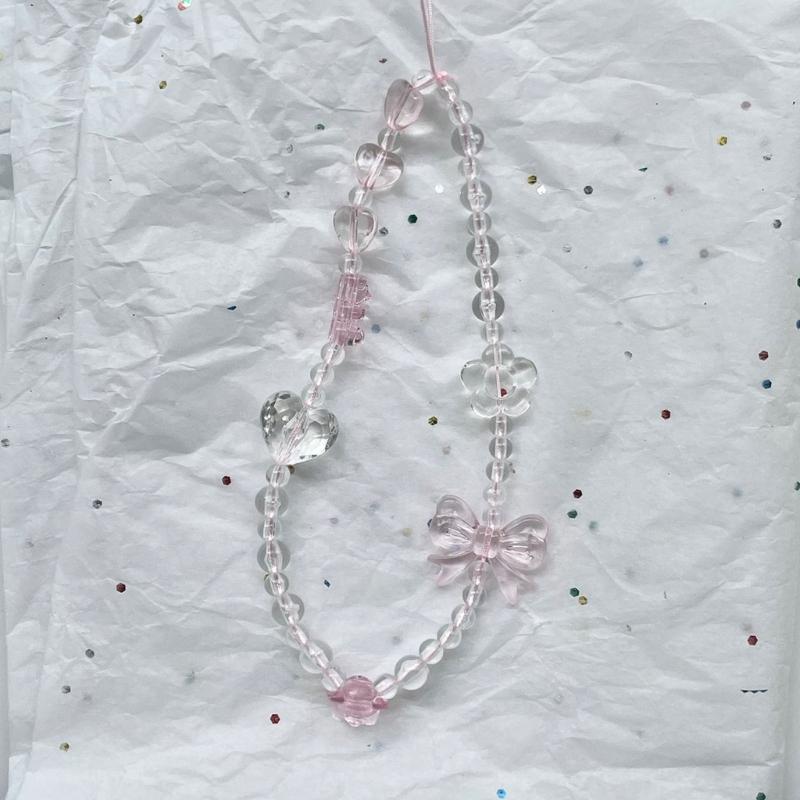 Love Heart Colorful Beaded Phone Lanyard Chain Car Keychains Camera Backpack Phone Pendant Anti Lost Phone Rope