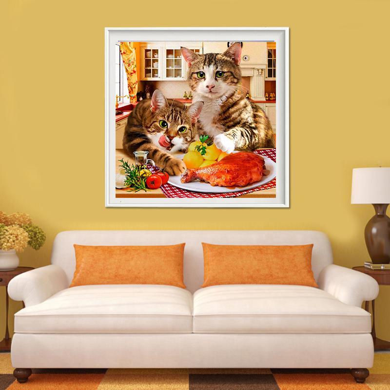 Huacan Full Round Drill 5D DIY Diamond Painting "Cat Food" 3D Embroidery Cross Stitch Animal 5D Home Decor Gift
