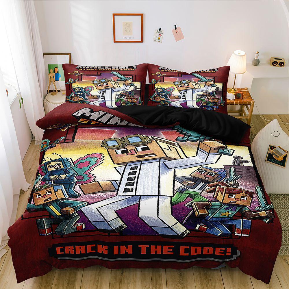 Digital Printing Three-Piece Set, Minecraft Themed Game Series Abraded Bedding Kit