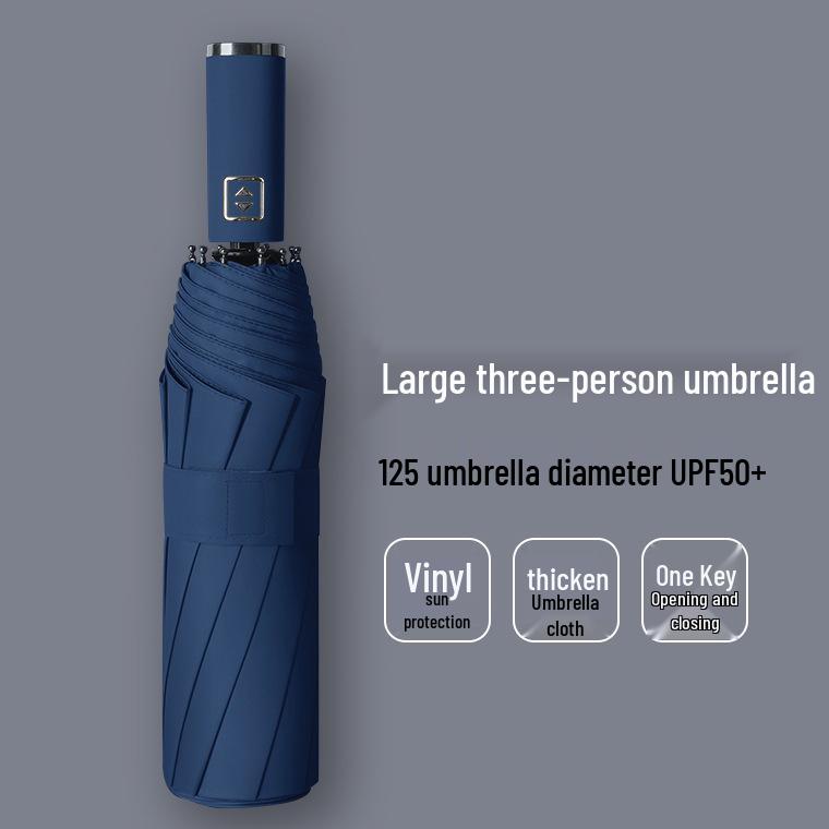 Extra-Large Automatic Black Men's Sunshade & Rain Umbrella - Sturdy, Foldable, Customizable with Thickened Design