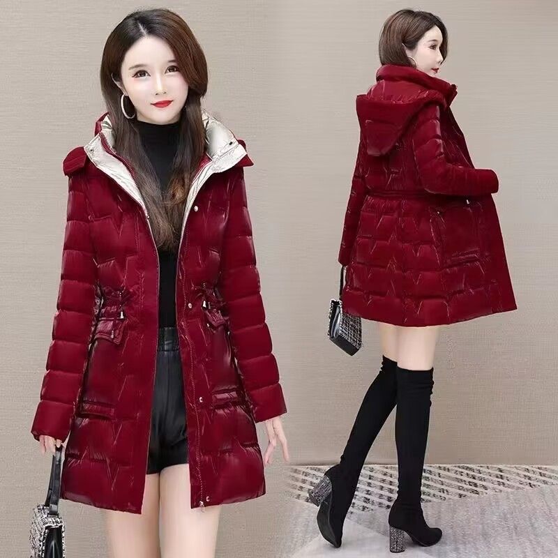 Shiny Down Cotton Coat Women Korean Winter Thick Warm Long Hooded Parkas Female Casual Windproof Jackets Ladies Outerwe
