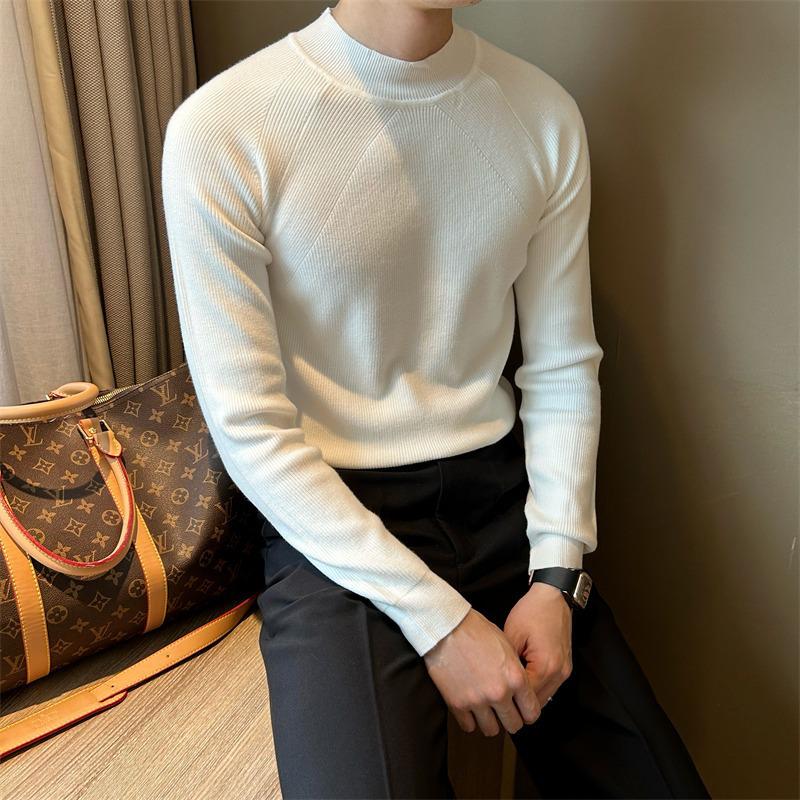 Men s Trendy Korean Style Raglan Sleeve Knit Sweater with Medium High Collar 2XL