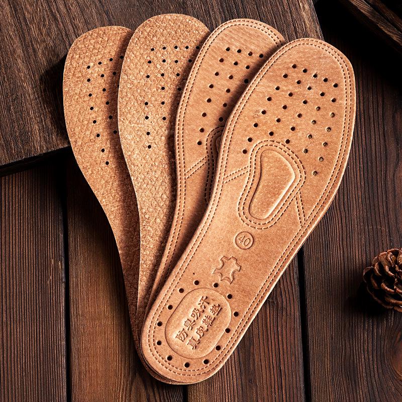 Moisture-Wicking Genuine Leather Insoles: Breathable, Deodorant, Thickened for All-Season Comfort for Men and Women