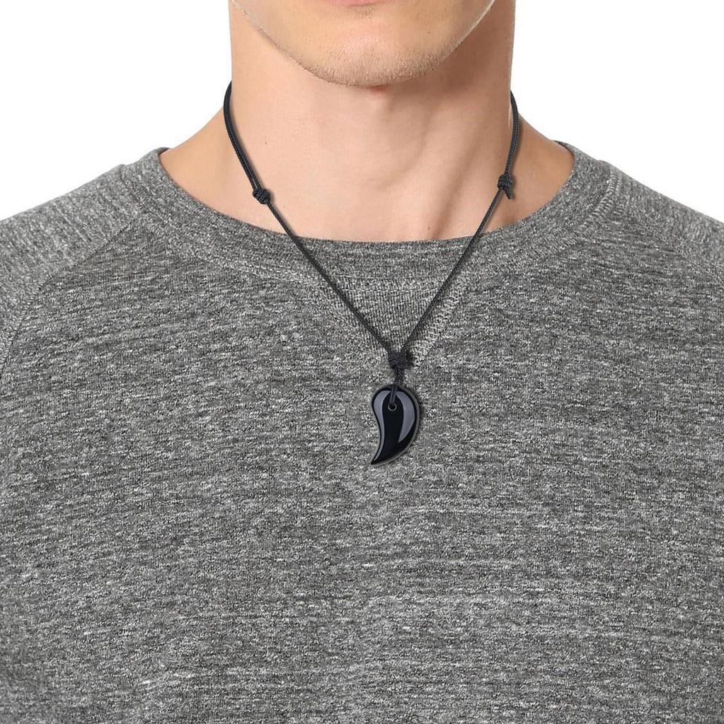 Koai Obsidian Amulet Magatama Adjustable for Men and Women Necklace, Length,