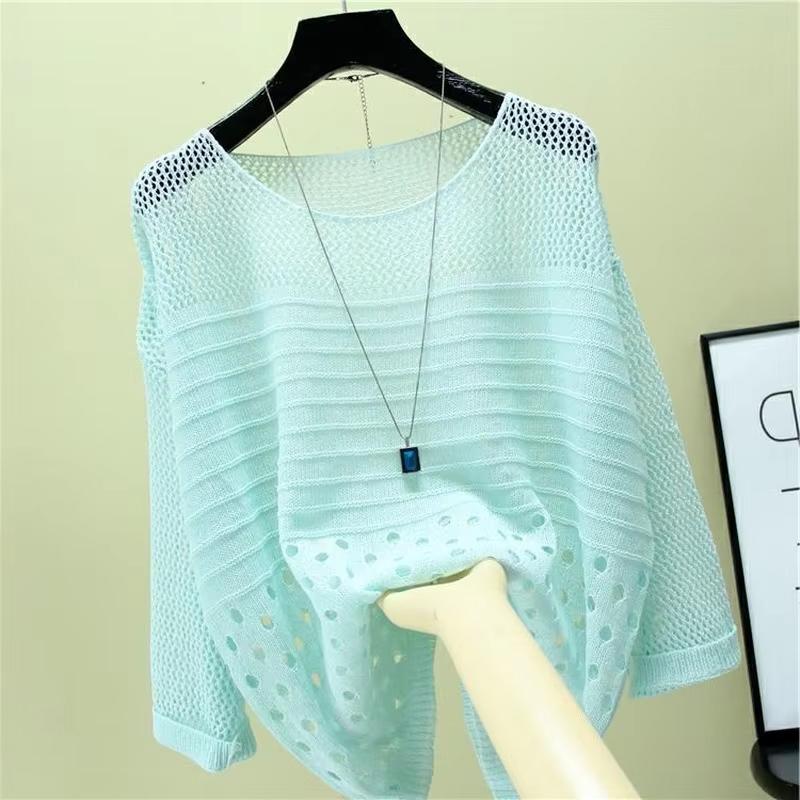 

Summer Sun Protection Cover Ice Silk Women Knitted Vest Top Spring and Summer Hollow Out Thin Bottoming Sling Streetwear Clothing Simple Shirt One Size зелёный