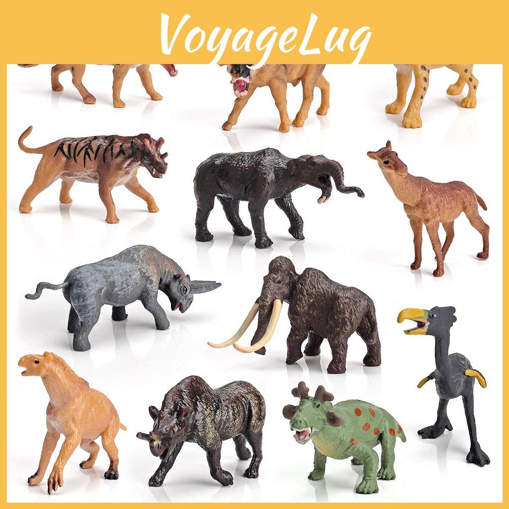 Realistic Mini Forest Animal Figurines 12 Piece Set Includes Mammoth Rhino Plastic Models
