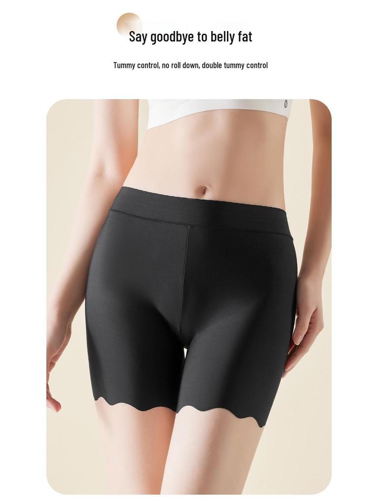 Ice Silk Seamless High Waist Tummy Control Women's Breathable Plus Size Safety Underlayer Pants