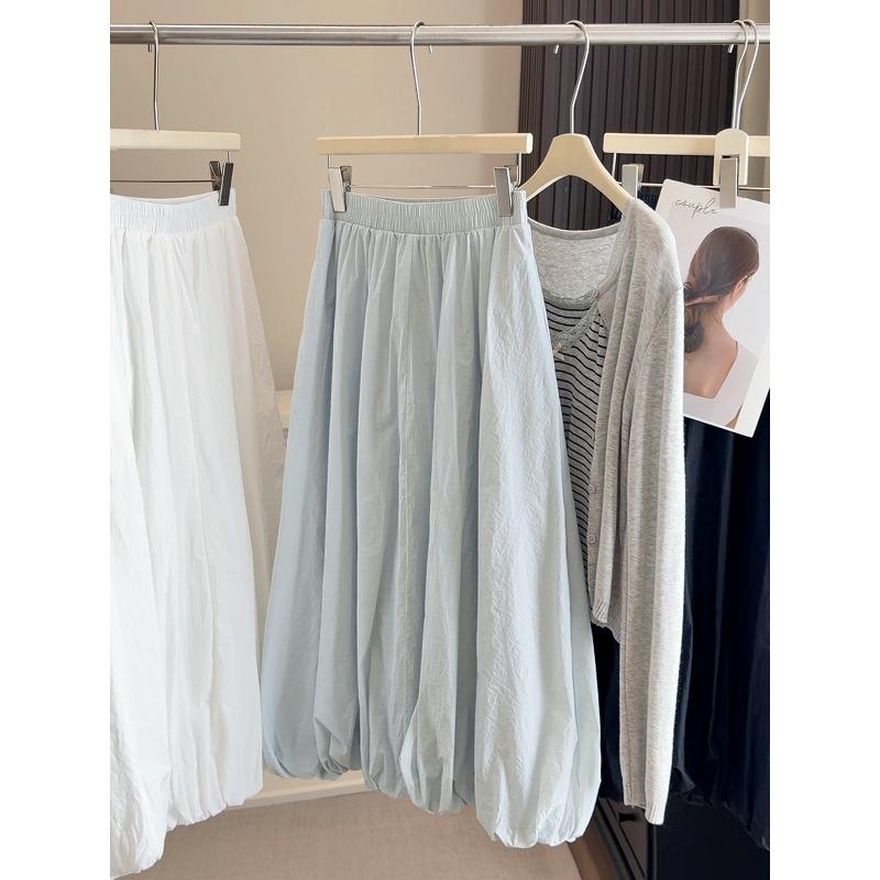 

Lazy wind elastic high waist fluffy bud skirt women s spring new A-shaped loose medium and long lantern skirt one size fits all