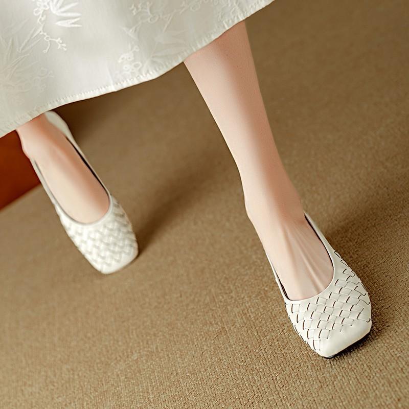 Woman Fashion Heeled Sandals Summer Dress Shallow Shoes Weave Retro Women Shoes 2025 New Designer Trend Walking Zapatos De Mujer