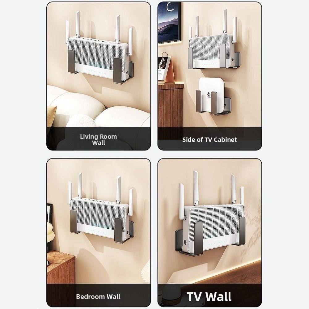 Wall Mount Router Power Strip Holder No Drill Multifunctional Wifi Placement Rack Carbon Steel Space Saving Wall Support Bracket