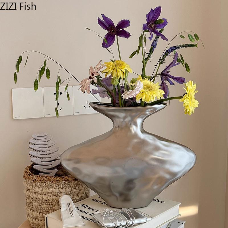 Creative Wrinkled Texture Ceramic Vase Hydroponics Plant Pots Table Decoration Flowers Arrangement Vases Room Aesthetic Decor