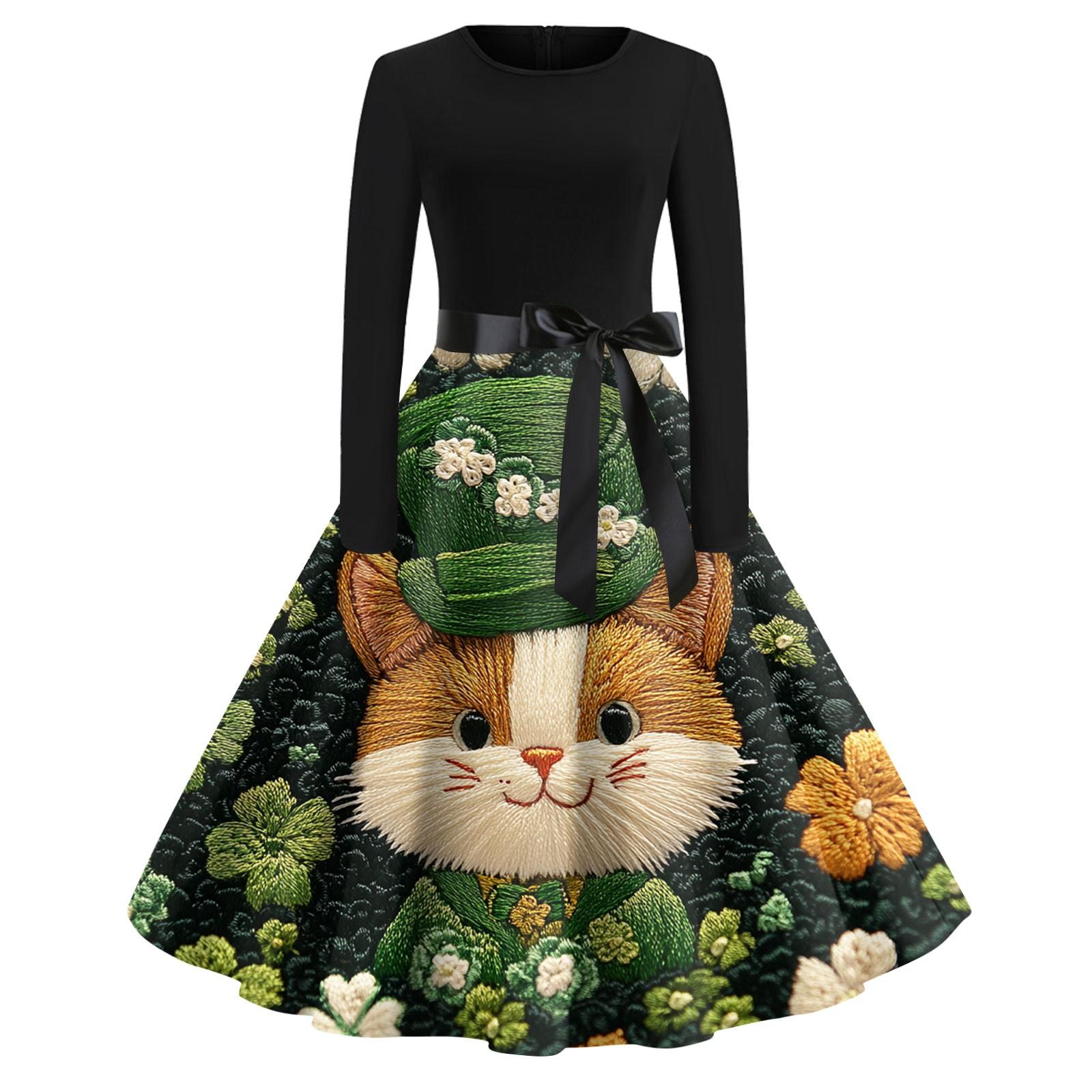 

Женские платья модные с круглым вырезом повседневные тонкие St. Платья с длинными рукавами и принтом ко Дню Святого Патрика XL хаки