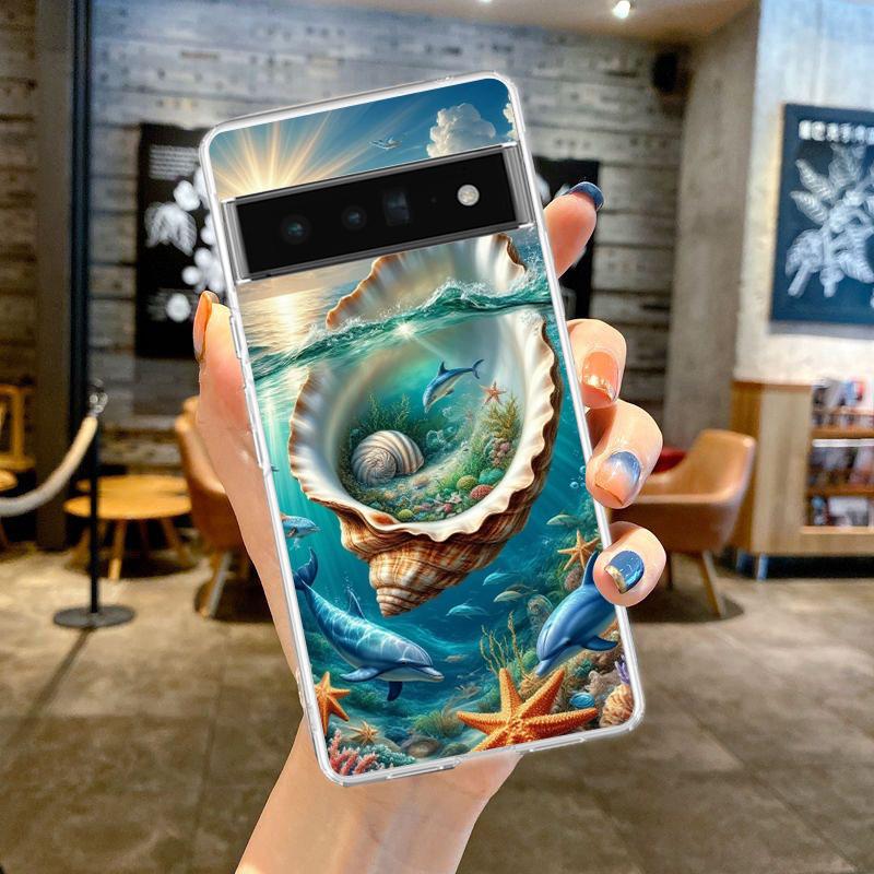 Phone Case Cover for Google Pixel 9 8 7 6 5 4 4XL 7A 6A 5A 4A 3A Pro XL 5G Transparent Soft TPU Shell Ocean Life Theme Pattern