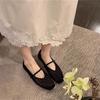 New Style Designer Fabric Knitting Flat Shoes Woman Square Toe Cutout Summer Flats Ankle Belt Mary Janes Shoes Weaved Sandals