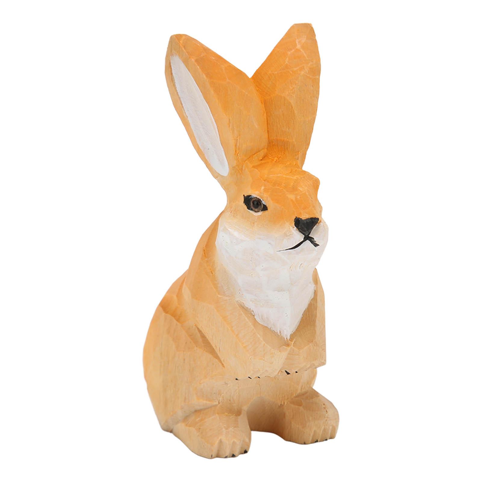 

Деревянная статуэтка кролика Изысканная резьба Ручная роспись Яркое изображение Полировка Зайчик Декор для камина