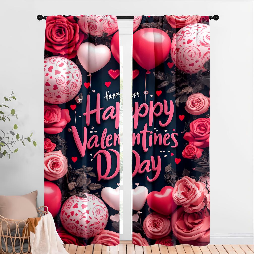 2pcs Valentine's Day Rose Love Curtains   Deep Romance   Living Room and Bedroom   Drawbar Pocket Decoration