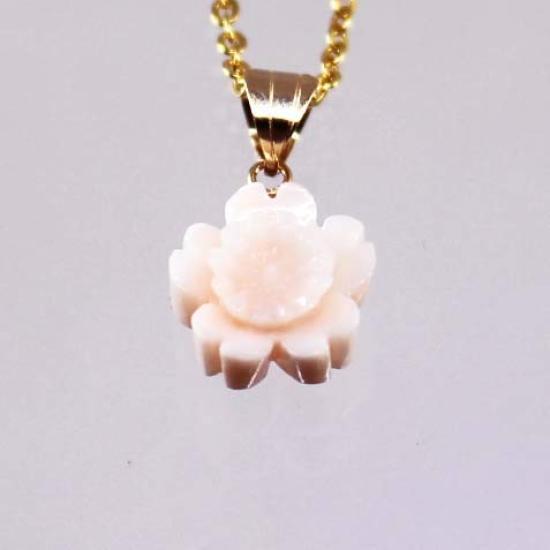 Takumi No Kogeikan Pink Coral Cherry Blossom 10mm Sakura 18K 40cm Undyed Necklace Pendant, Coral, Gold, Gold-Plated Chain,