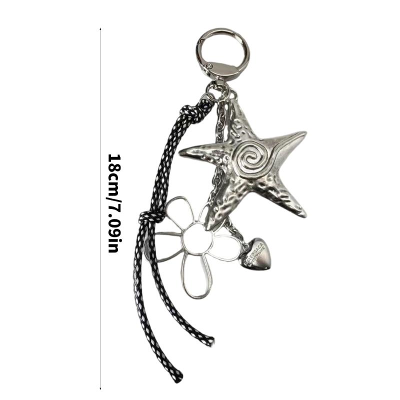 Multifunctional Star Flower Heart Rope Bag Charm Star Pendant Key Holder Bag Accessory Present for Stylish Individuals