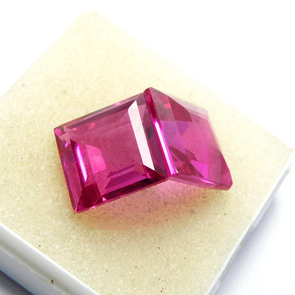 19.85 Ct Natural Pink Ruby Excellent Square Cut CERTIFIED Loose Gemstone Pair