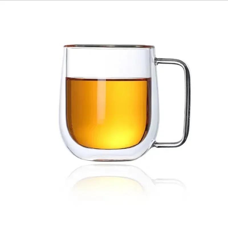 

350ml Double-Wall Glass Coffee Mug with Handle Thermal Insulated Clear Tea Cup No Condensation for Home Office Bar 350ml