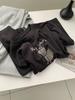 Women's Plus Size Dark Grey Little Horse Print Velvet T-Shirt - Warm Brushed Base Layer for Autumn/Winter