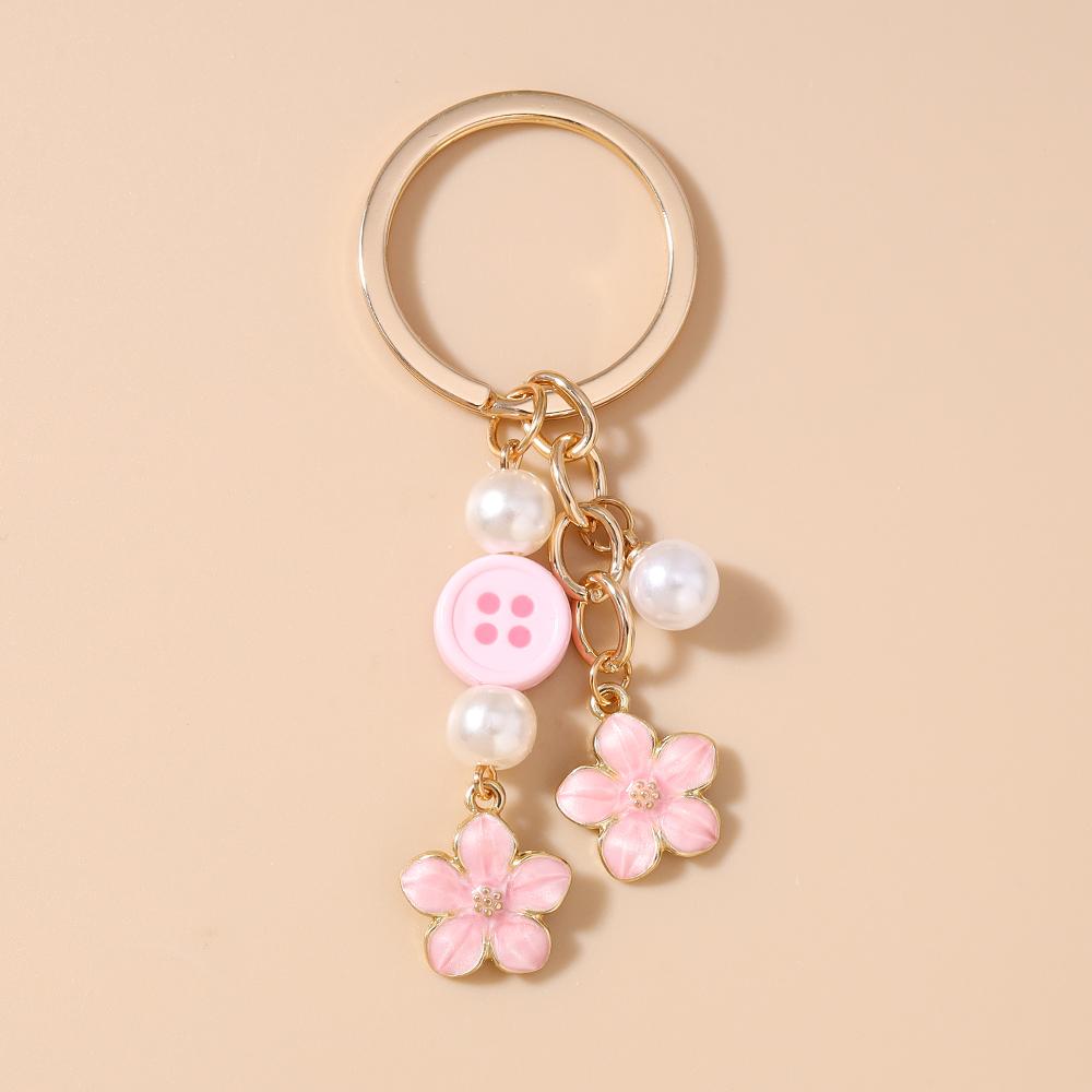 Fashion Enamel Flower Keychain Women Girls Pearl Key Ring Pendant for Handbag DIY Key Chain Jewelry Gift