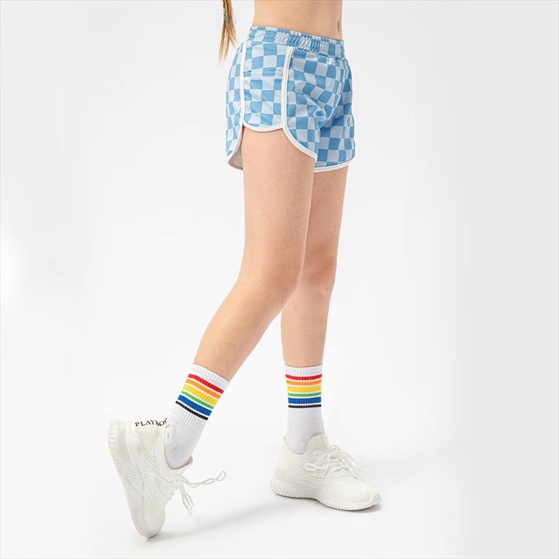 Girls' Checkered Quick-Dry Athletic Shorts