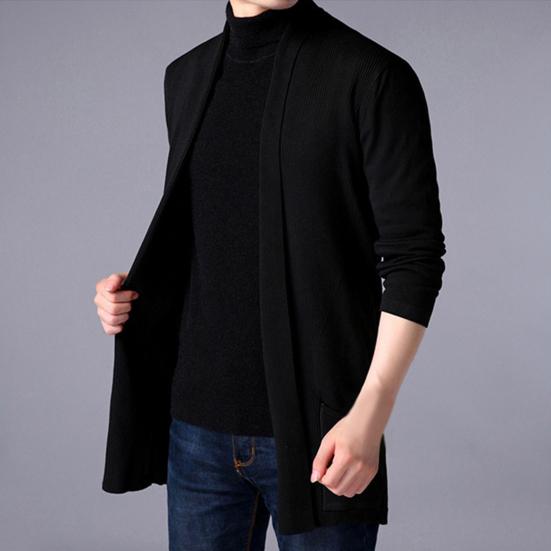 Winter Coat Solid Color Slim Casual Cardigan Warm Men Sweater Coat for Daily Wear