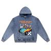 DTG print Knitted Denim Zip-Up Hoodie Racing Rats Funny Racing Car Streetwear Graphic Brother Print Zipper Hoodies  