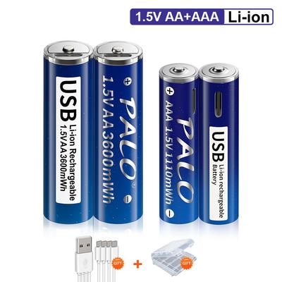 1,5 V AA 3600 mWh e 1110 mWh AAA Batteria ricaricabile Batteria USB Batterie ricaricabili agli ioni di litio Batteria aa aaa