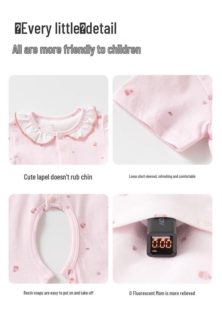 Girls' Summer Floral Cotton Romper, Short-Sleeved with Doll Collar, Size 100.