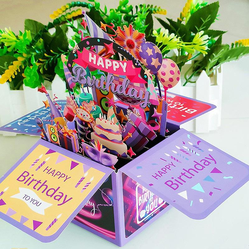 3D Pop Up Gratulerer med dagen-kort Gave Gratulasjonskort Til Bursdag Med Konvolutt Velsignelse Postkort Festgaver
