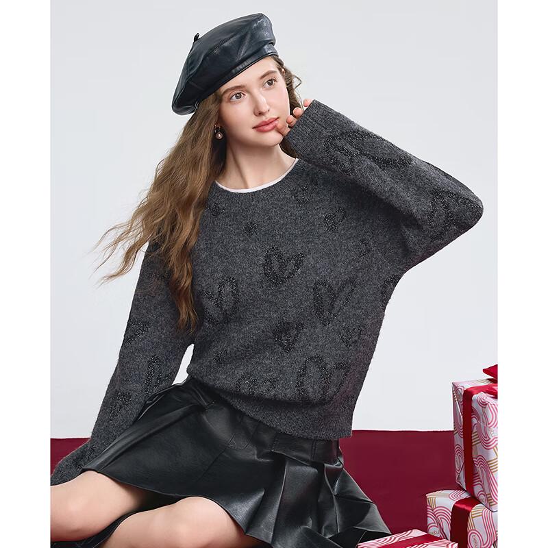 Betu Women's Heart Jacquard Long Sleeve Sweater