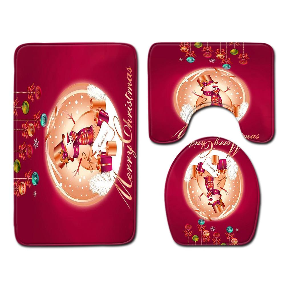 Christmas Bathroom Floor Mat Toilet Three-Piece Set