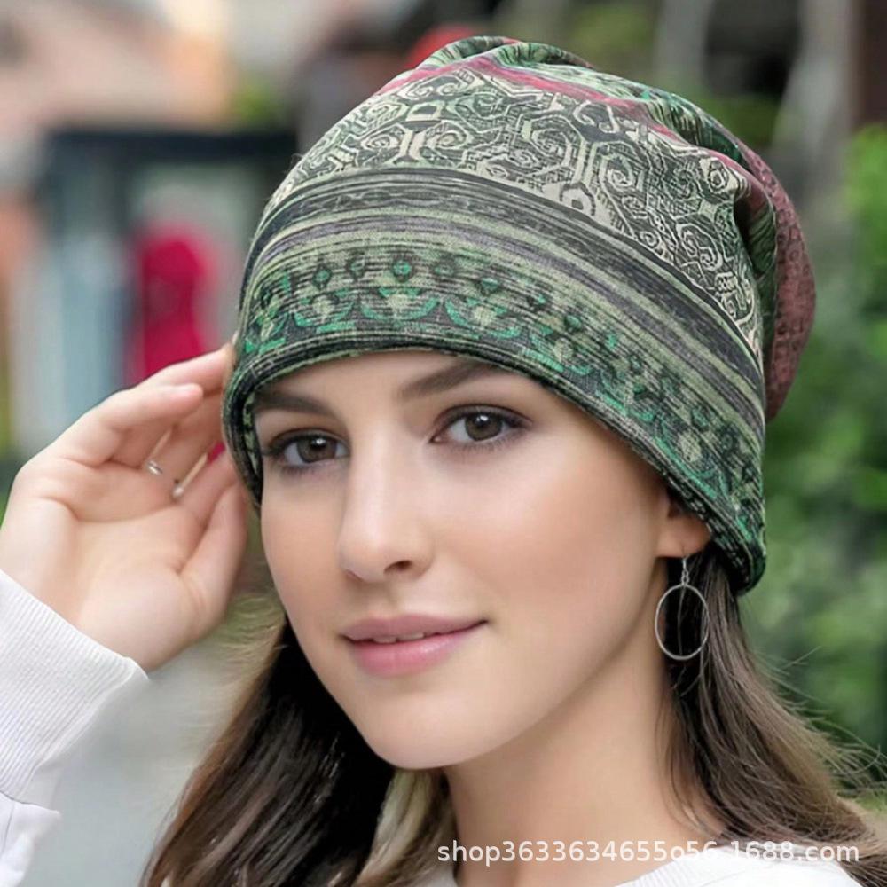 Cappello a Maglia Nodo Intrecciato con Stampa Fiore di Campo - Elastico, Delicato sulla Pelle, Antivento, Doppio Uso per Chemioterapia o Post-Parto.
