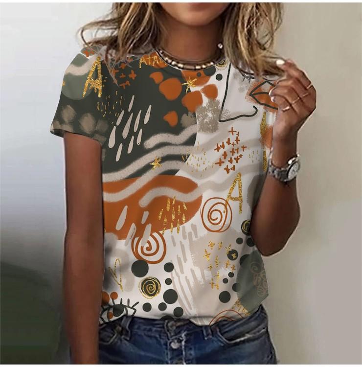 2025 Casual Sports Women's T-shirt Summer New Garden Collar Short Sleeve Geometric Irregular Loose Lightweight Casual