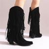 Fashion Fashion Autumn Winter Ethnic Woman Bohemian Flock Tassle Hidden Moccasin High heels Mid-Calf Boots Fringe Female Slip On Shoes