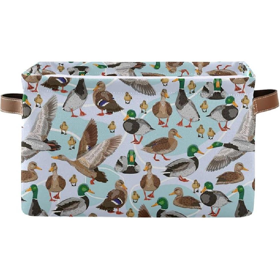 

Корзина для хранения уток-крякв Набор из 1 большой тканевой корзины для хранения диких птиц Ящики-кубы с ручками Складной органайзер для одежды на полку шкафа 1