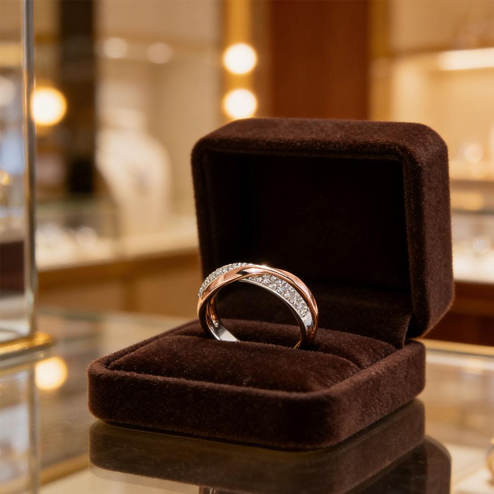 Two Tone Criss Cross Ring with Paved Cubic Zirconia, Intertwined Band Promise Ring for Women, Fashion Wedding Jewelry