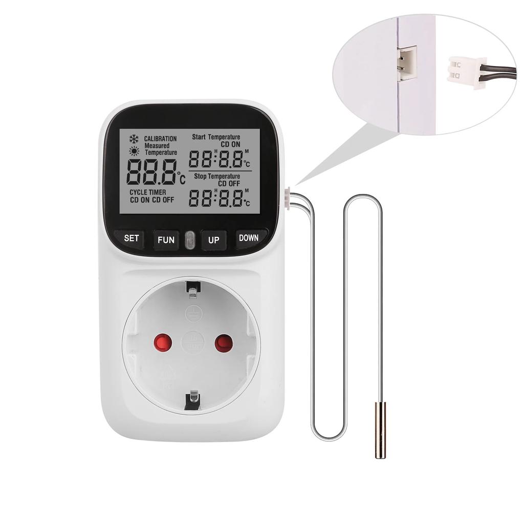 LCD Digital Backlight Thermostat Temperature Controller Socket 16A EU Plug High-Precision Socket Outlet With Timer Sensor