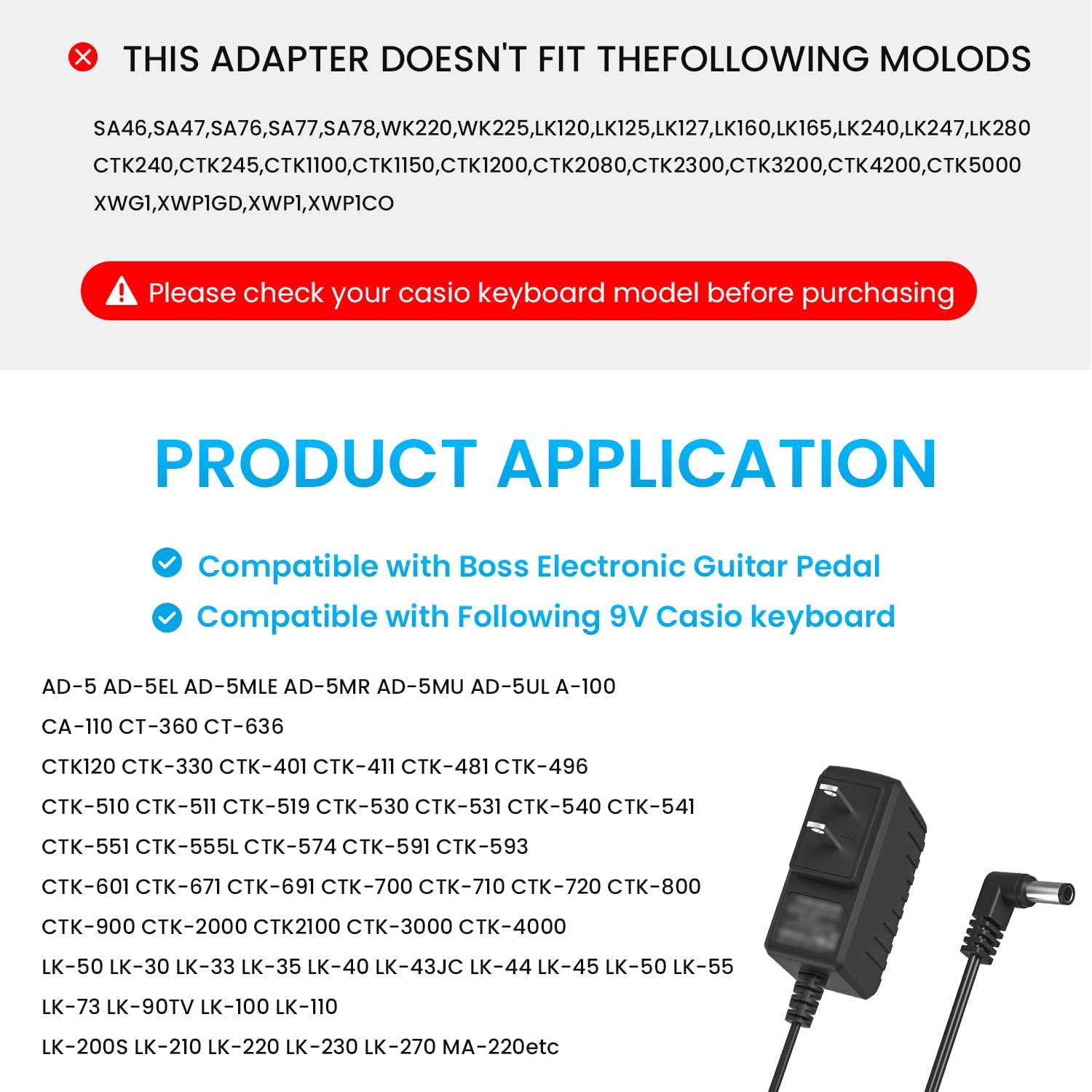 9В адаптер для педалей эффектов Boss, дисторшн, синтезаторов Casio, блок питания 9В 850мА для гитарных педалей, сетевой адаптер переменного/постоянного тока 9В, замена шнура питания D Addario