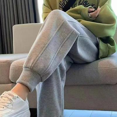 Women Thicken Cotton Sweatpants Autumn Winter Elastic Waist Bundle Foot Straight Trousers Fleece Warm Loose 5XL Casual Pants