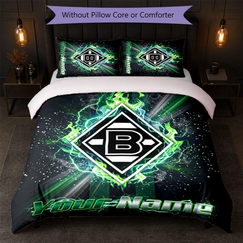 Borussia Mönchengladbach Custom Name Text Bedding Set 1 Duvet Cover+2 Pillowcases Soccer Logo Personalized Gift For Special Occasion Bedroom Decor