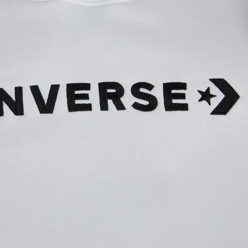 Converse, Solid Color Classic Logo Athleisure Fleece Lined Hooded Pullover Sweatshirt Women's White 10021657-A02