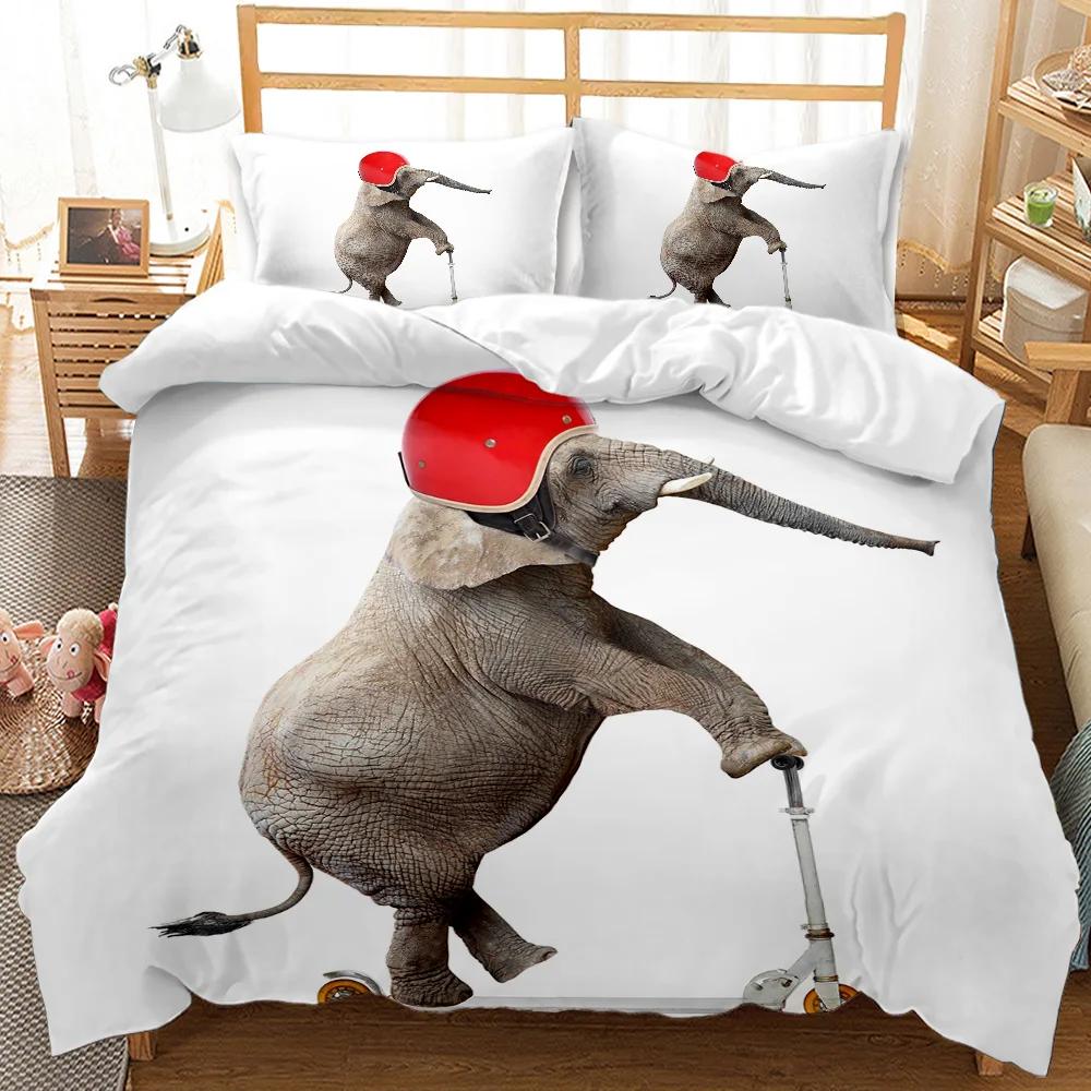 

Elephant Duvet Cover Set Elephant Playing With Ball Animal Theme Twin Bedding Set Double Queen King Size Polyester Qulit Cover EU single(135x200cm)