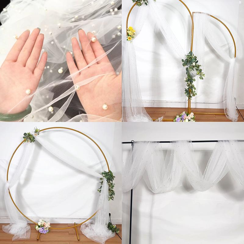 Gazowy Biegacz na Stół Romantyczny Siatkowy Obrus z Pereł Pokrowiec na Stół Weselny Jadalny Dekoracja na Urodziny Baby Shower Imprezowy