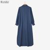 ZANZEA Elegant Women Lapel Neck Long Sleeve Buttons Splits Casual Long Shirts Dress